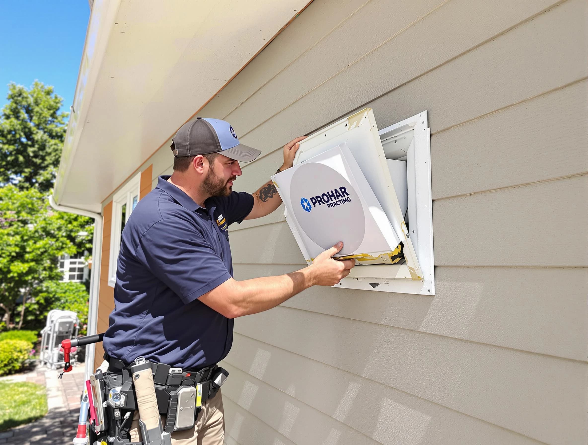 Franklin Dryer Vent Cleaning technician installing a new protective dryer vent cover on a home in Franklin