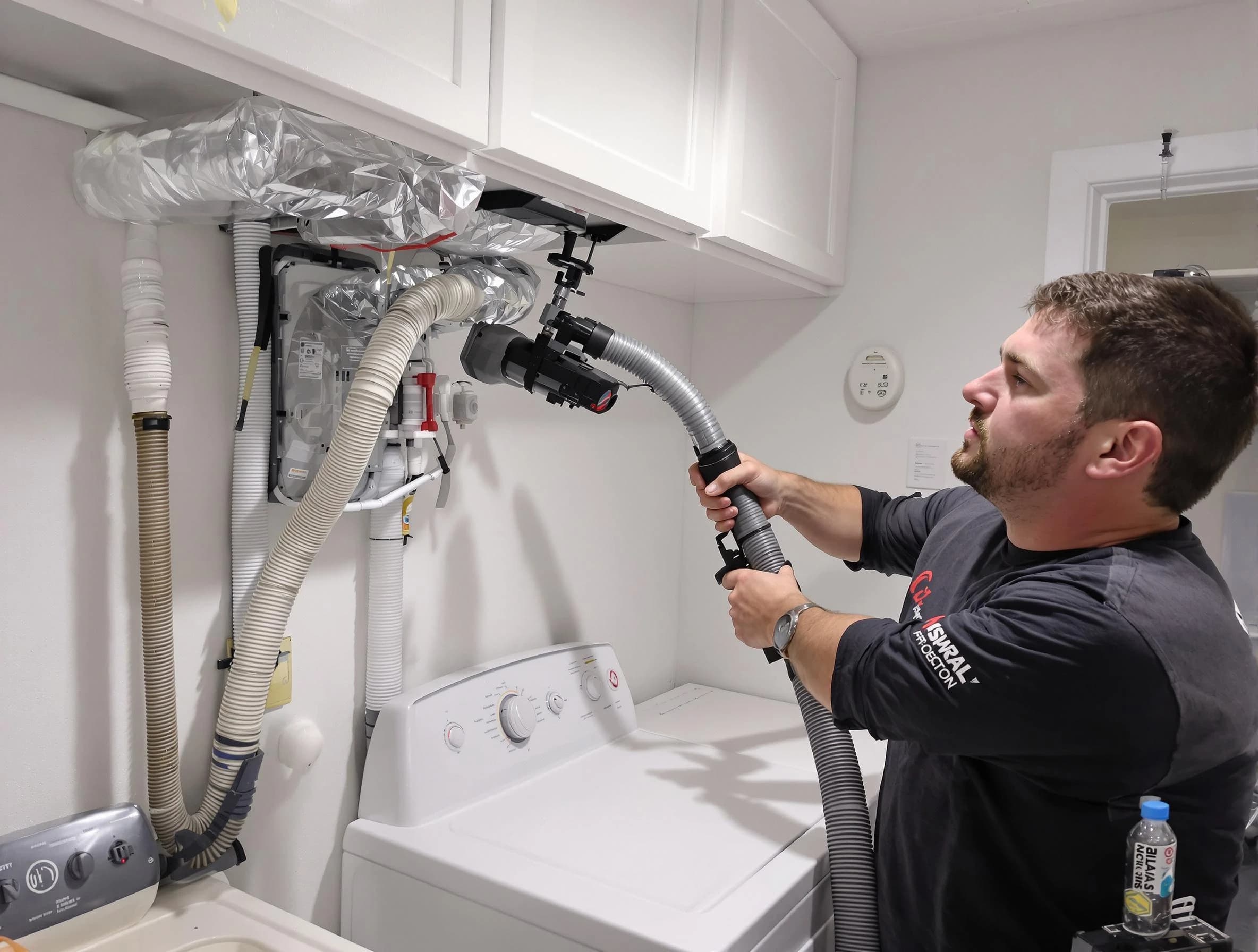 Franklin Dryer Vent Cleaning certified technician performing safety-focused gas dryer vent cleaning in Franklin